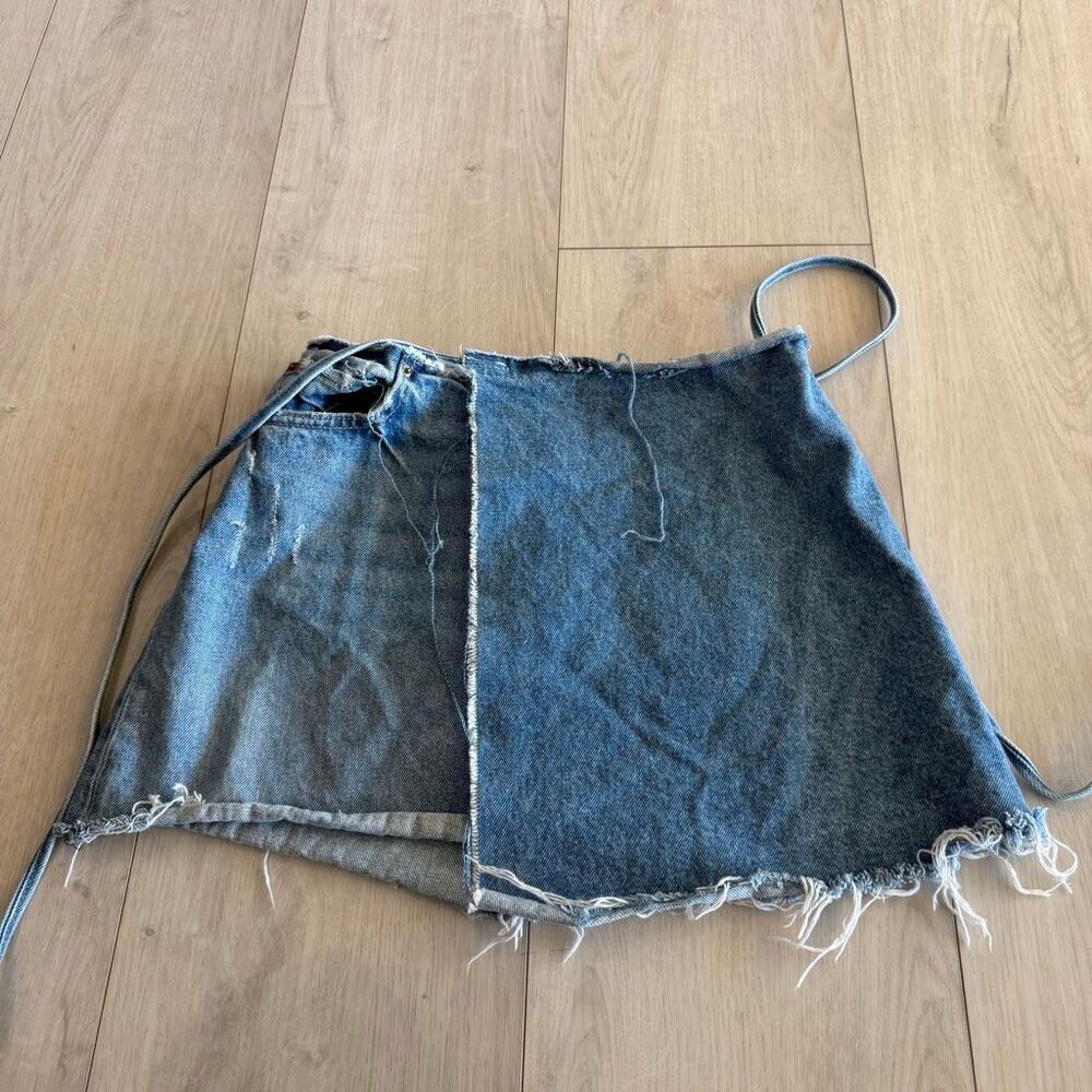 GRLFRND Ella Reconstructed Wrap Mini Denim Skirt Instant Karma Blue size 25